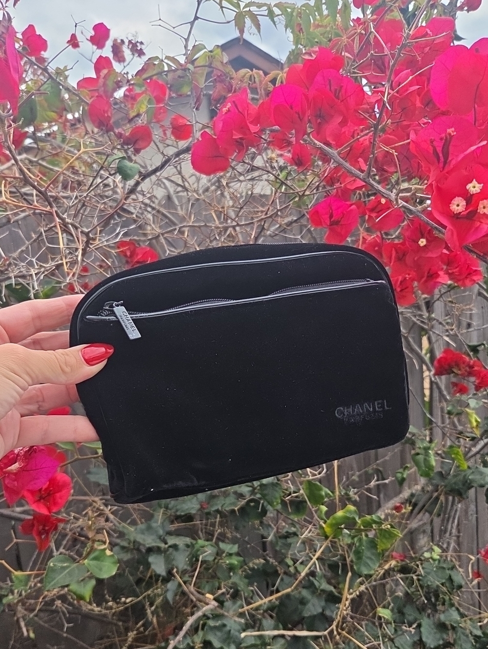 Chanel parfums velvet makeup bag